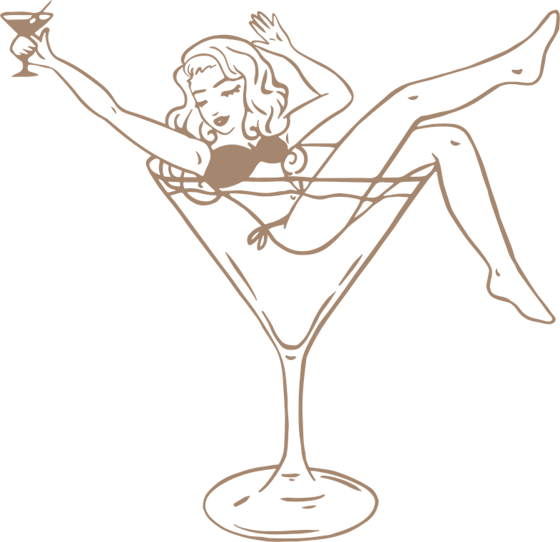 The Urban Tapas pin-up illustration, martini raised